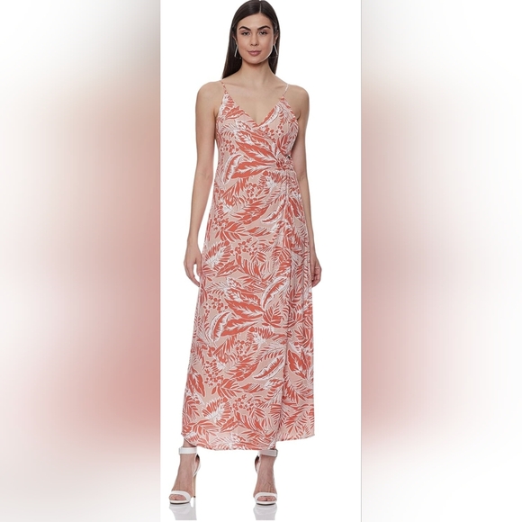 Forever 21 Coral Print Wrap Maxi Dress - Size‎ Large - Picture 1 of 11